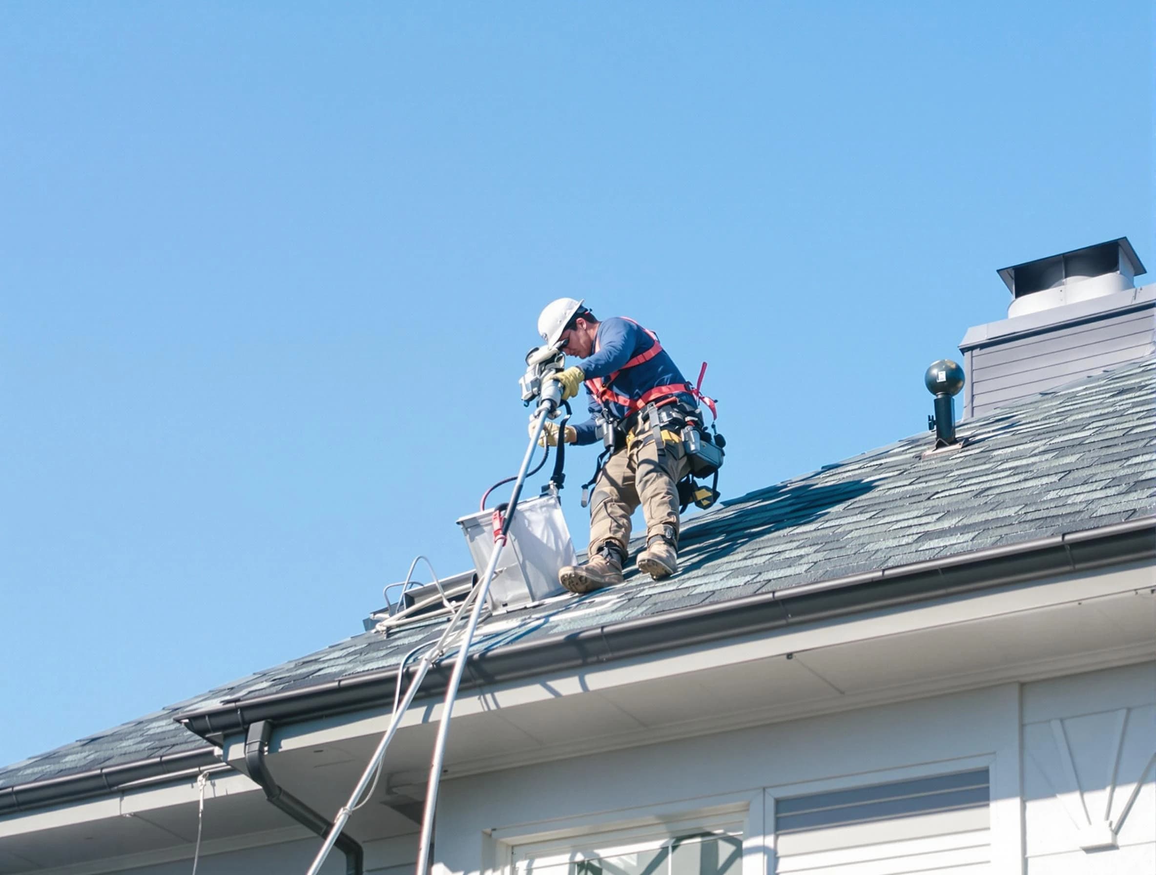 Spanish Fork Dryer Vent Cleaning certified technician cleaning a roof-mounted dryer vent system in Spanish Fork