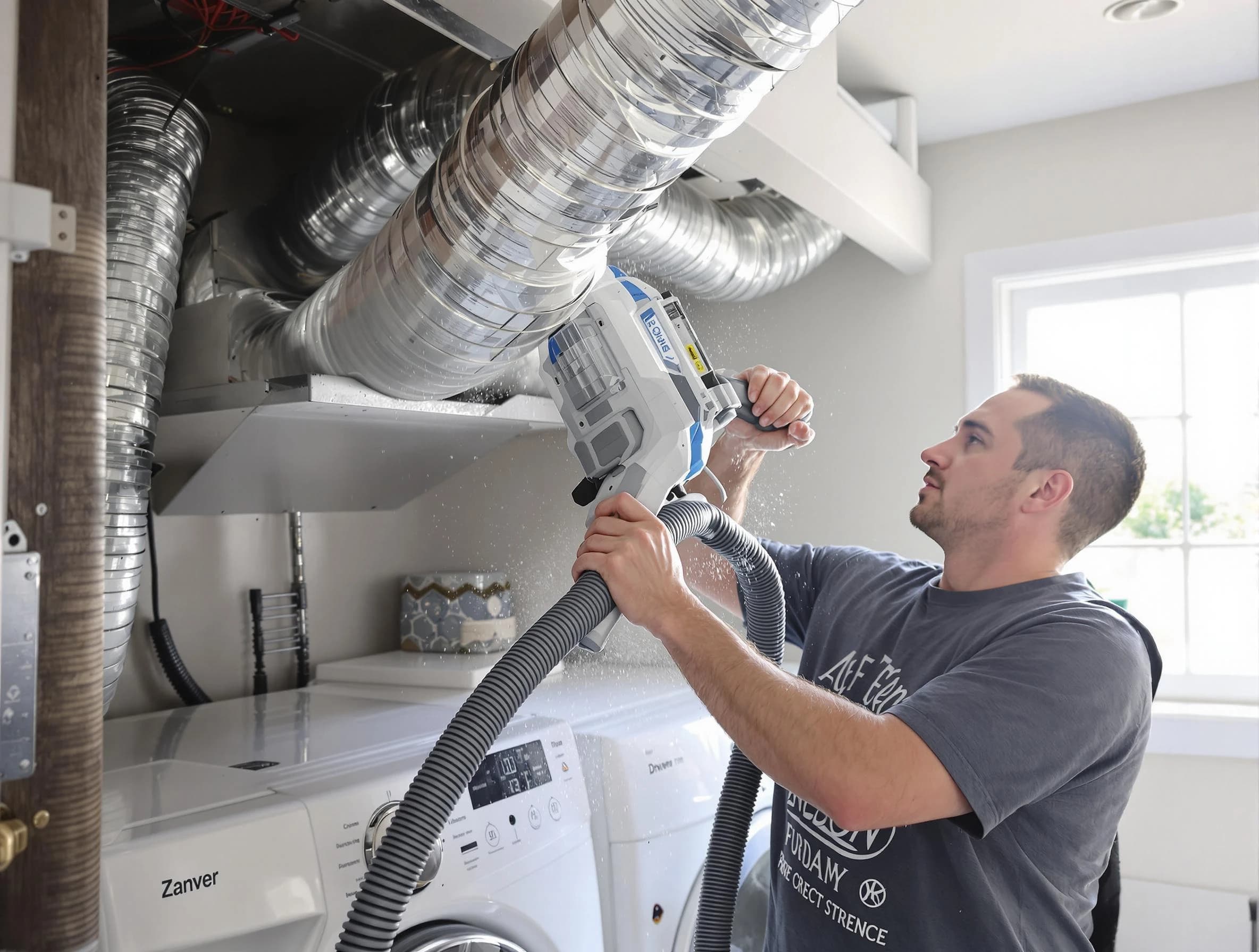 Spanish Fork Dryer Vent Cleaning specialist cleaning deep within a dryer vent duct system in Spanish Fork
